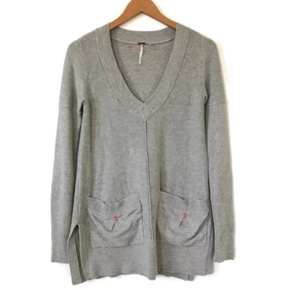 Free People Grey Knit Pocket Sweater